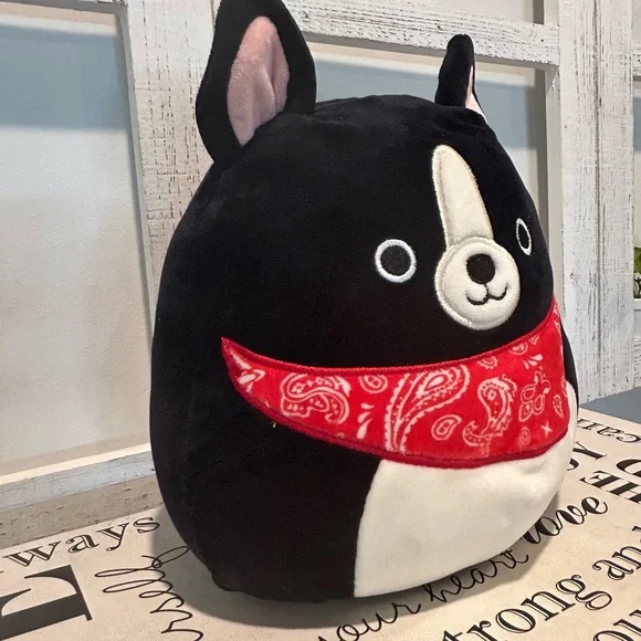 SQUISHMALLOWS Black Dog with Red Bandana Border Collie Plush Super Soft - Picture 4 of 8